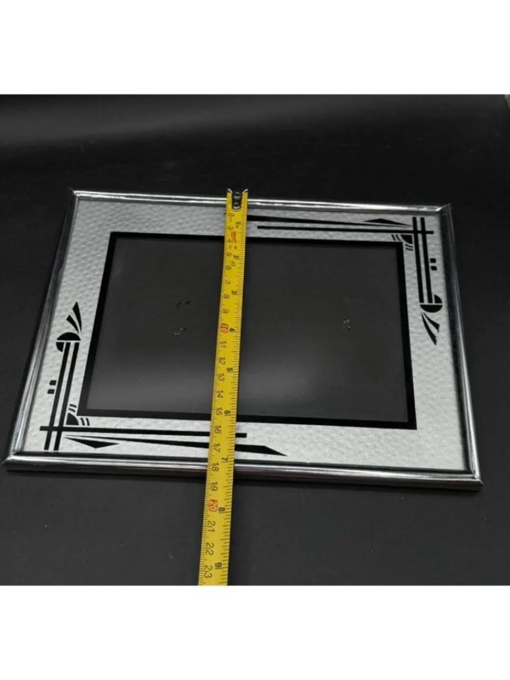 Art Deco Style Picture Frame Silver Black Reverse Painted 7” X 9”